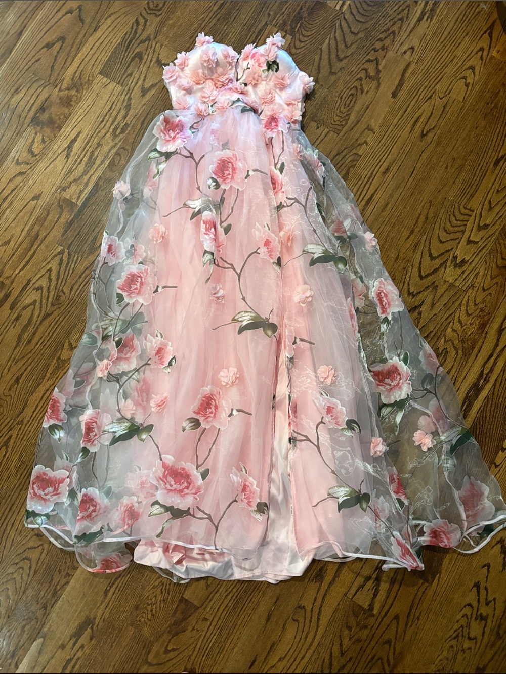 Nova Lux Pink Floral Layered Tulle Gown for Women size Medium
